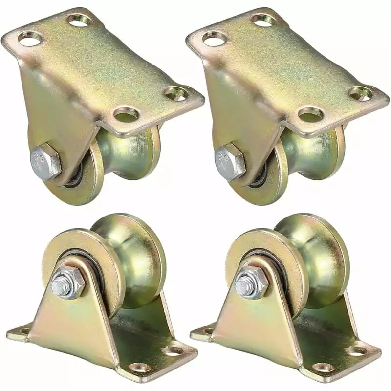 Set of 4 Winding Lifting Pulleys. V-Groove Casters. Lifting Casters. Grooved Cable Pulleys for Rope Rail Sliding Doors (V-Groove Pulleys)