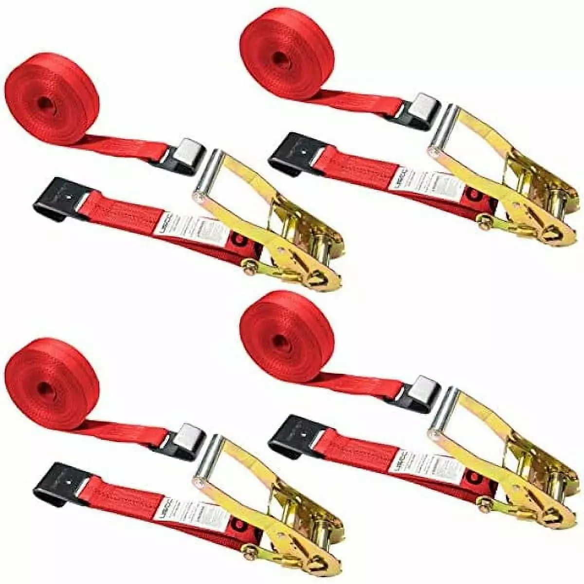 Studyli. Flat Hook Ratchet Straps. 2 Inch Wide X 30 Foot Long. Red Ratchet Straps. Wide Handle Ratchet. Ratchet Strap with Flat Hook. Dependable Tie Downs for Cargo Securement. 4 Pack