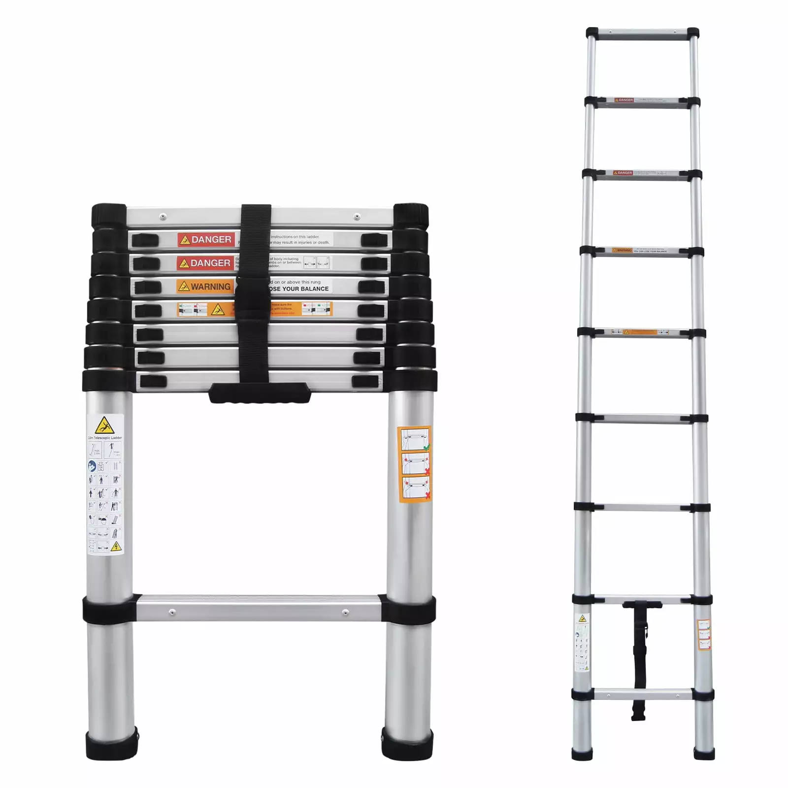 Telescoping Ladder 8.5ft Aluminum Folding Ladder 330lbs Max Load Capacity. 8 Steps. Lightweight Portable Ladder for Home. Office. Adjustable Height. Space Saving. Multi-Purpose Ladder