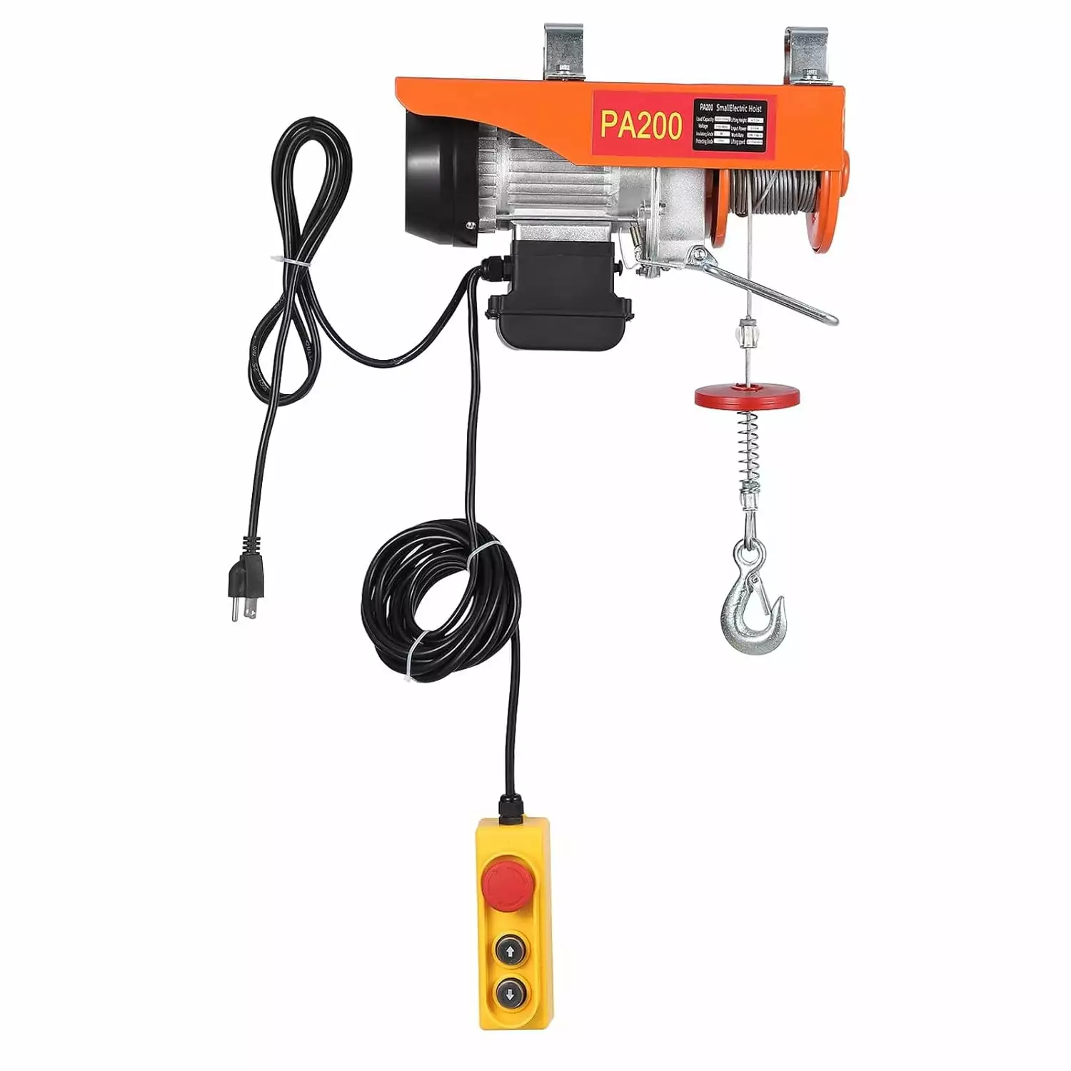 Telyswee Electric Hoist 110V 440lbs Winch with Remote Control. Zinc-Plated Steel Wire Hoist for Garage. Warehouses. Factories. 6.5/13ft Lifting Height with Emergency Stop Switch