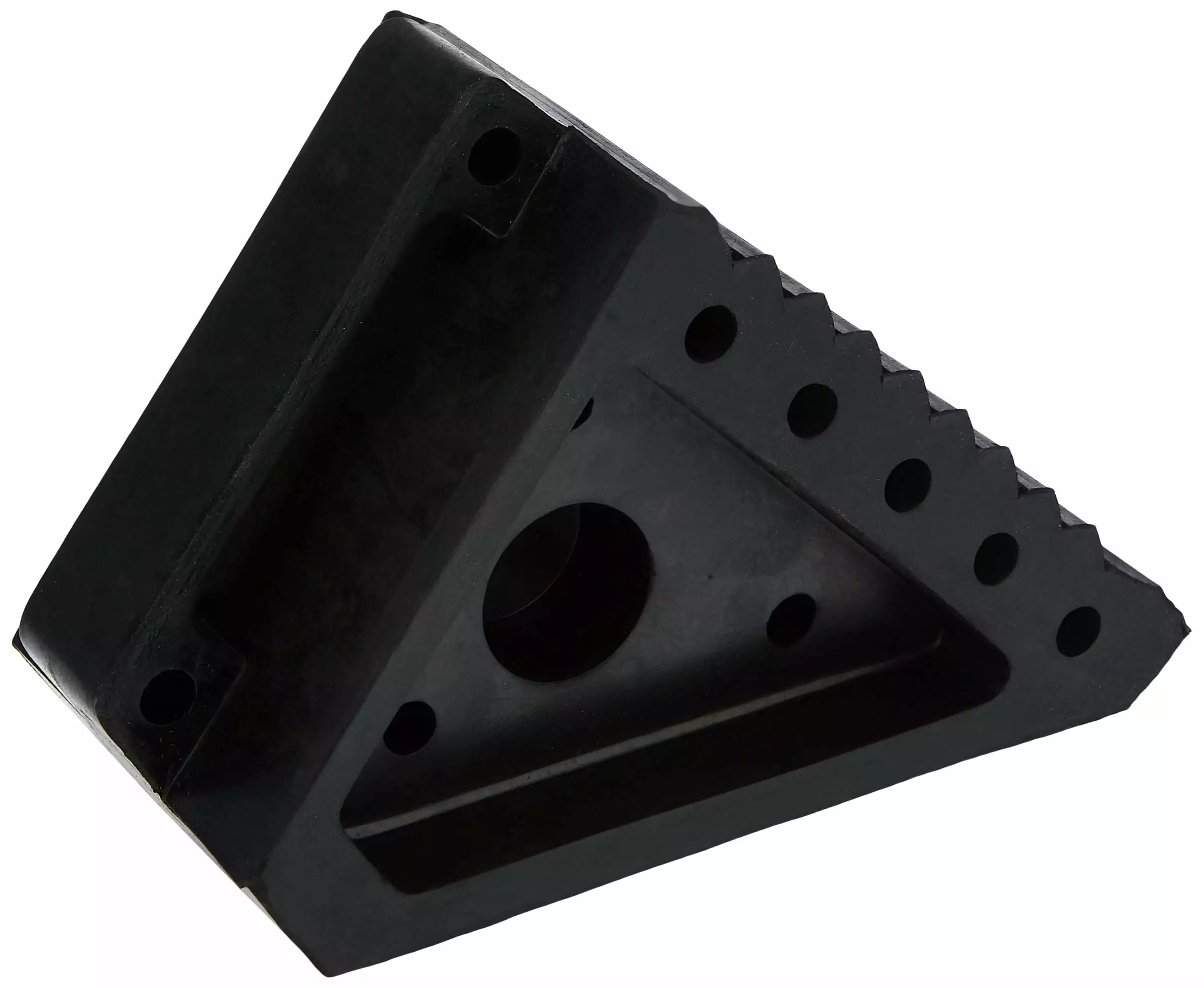 The 70072 Heavy Duty Solid Rubber Wheel Chock is made of solid rubber.|Solid rubber is used to make the 70072 Heavy Duty Solid Rubber Wheel Cleat.