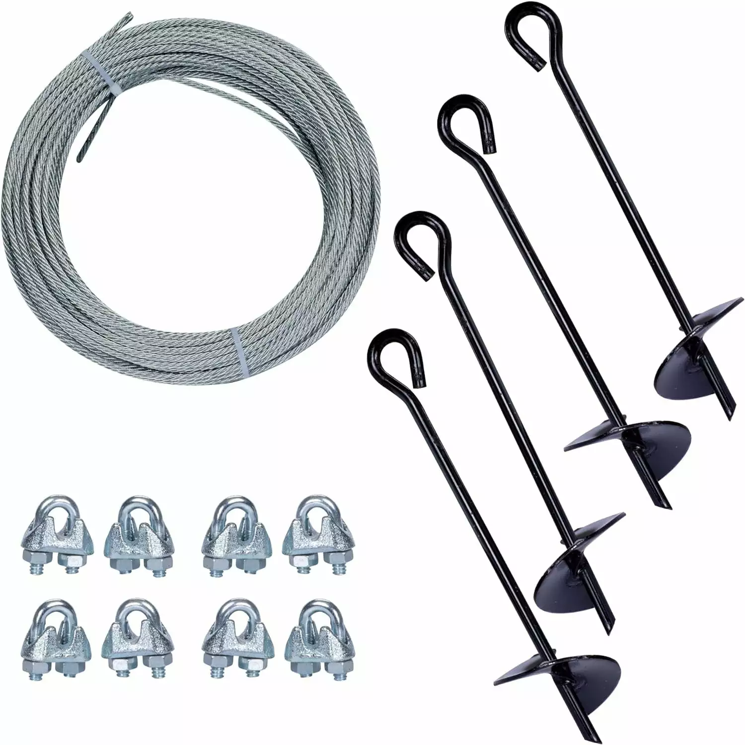 Tie Down 59070 Galvanized Cable (Includes 4 Anchors. 8 Clamps. 50 Feet Galvanized Cable) . Black