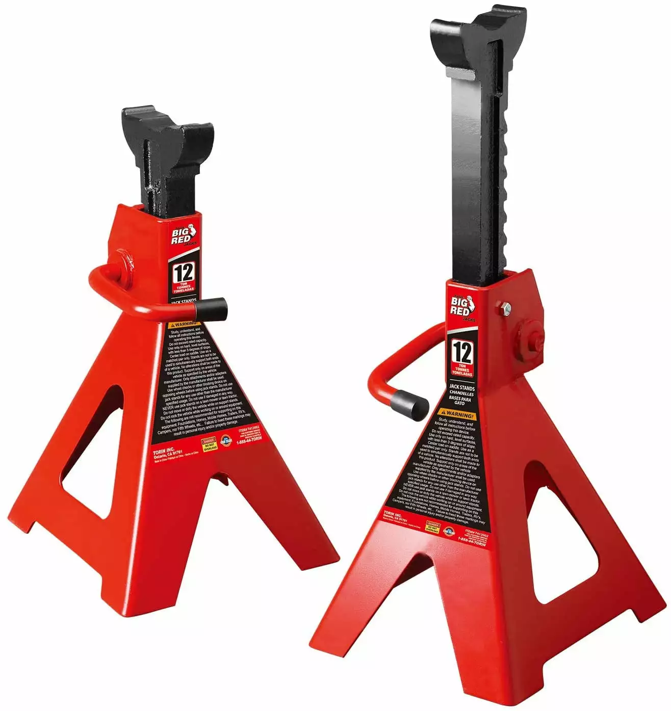 BIG RED T41202 Torin Steel Jack Stands: 12 Ton (24.000 lb) Capacity. Red. 1 Pair.DMT41202