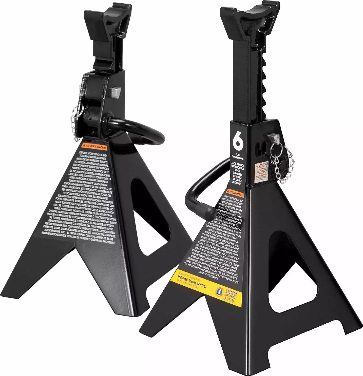 Torin DT46002AB Steel Jack Stands: Double Locking. 6 Ton (12.000 lb) Capacity. Black. 1 Pair