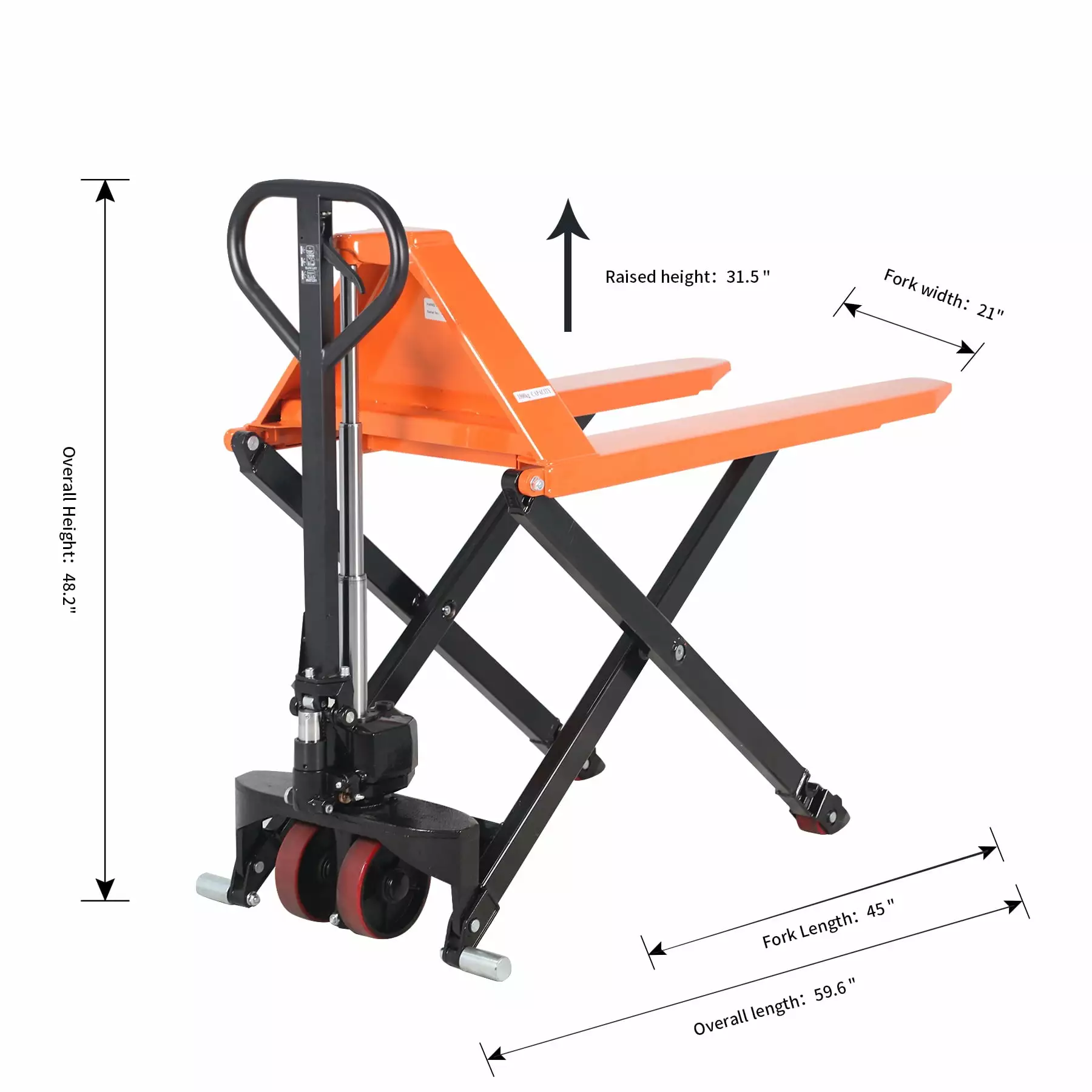 Tory Carrier 2200lbs Hand Manual Pallet Jack Scissor Lift Truck 45Lx21W. 31.5 Lift with 1 Unit