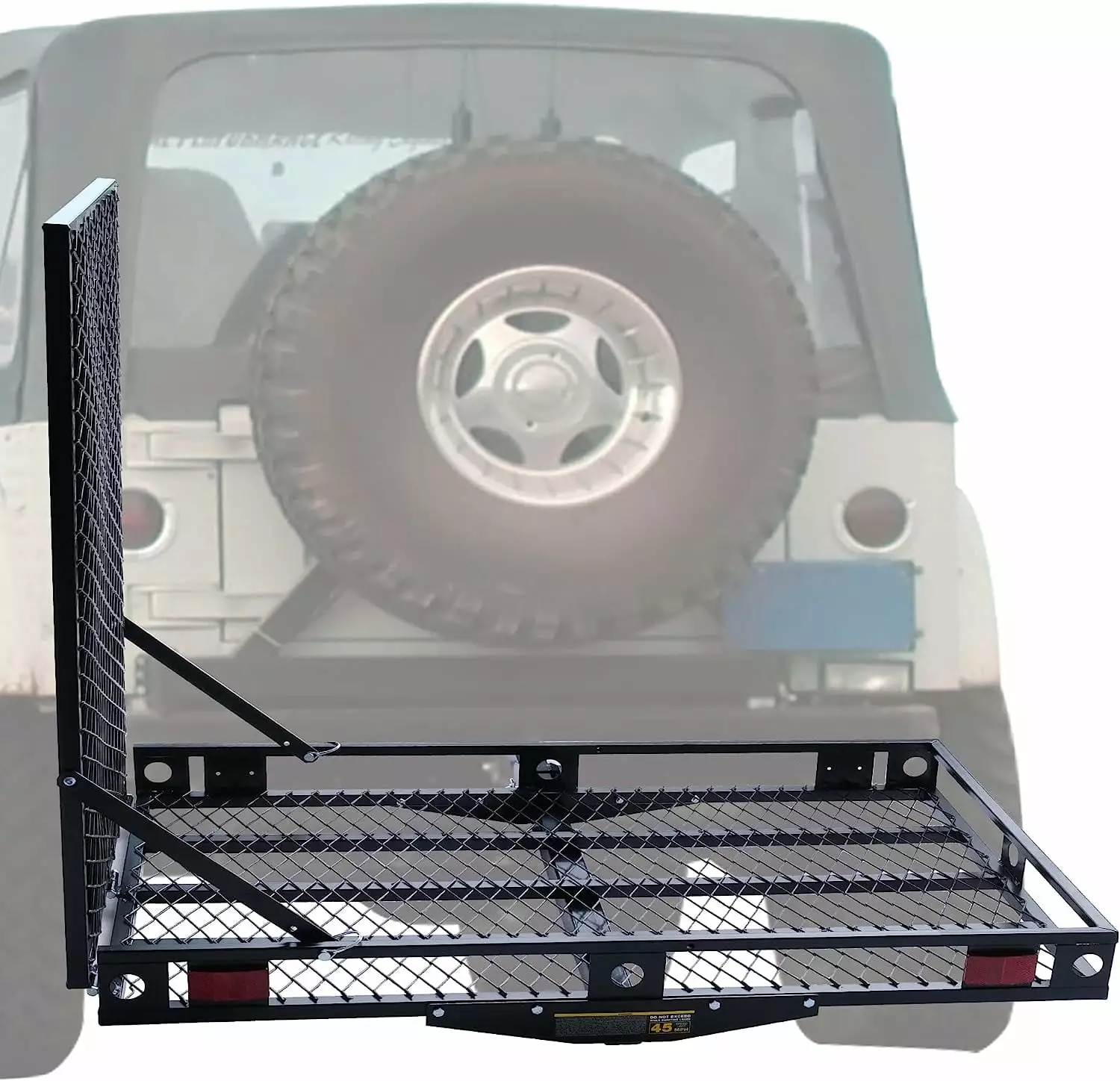 Trailer Hitch Folding Carrier. Vehicle Hitch Cargo Carrier with 42 Folding Ramp for RVs. Trucks. SUVs. Cars. 500 lbs Capacity. Fits 2'' Trailer Mounted Hitches (48.8 L x 27.8 W x 42 H).Black