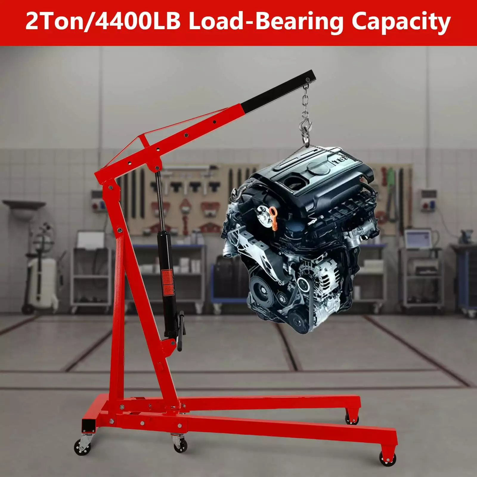 Trilenars Folding Engine Hoist Cherry Picker 2 Ton 4000 lb Marine Crane Heavy Steel Iift Garage Freight Package Heavy Cargo. Garage Auto Mechanic 6 Casters