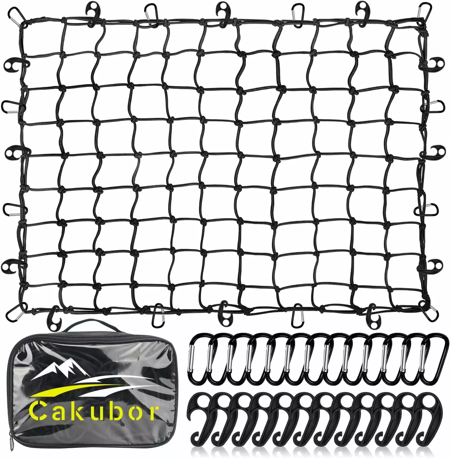 Truck Bed Cargo Net. 3'x4' Stretches to 8'x10'. for Pickup Truck Bed. 4x4 Mesh Super Duty Bungee Cargo Net with 24 Pieces Universal Hooks