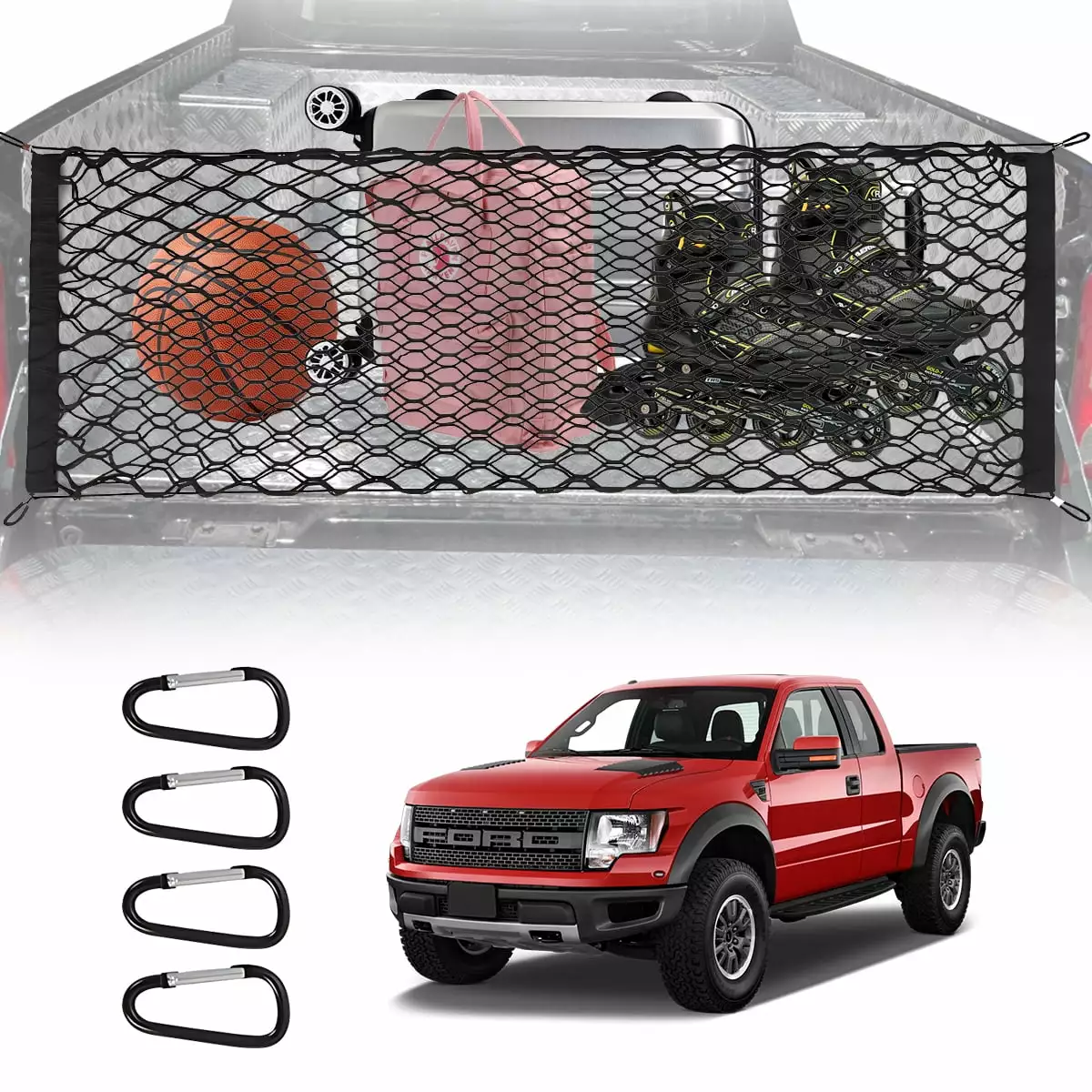 Kabuer Truck Bed Cargo Net. Premium Heavy Duty Solution for Pickup Truck Bed Storage. 50x 18