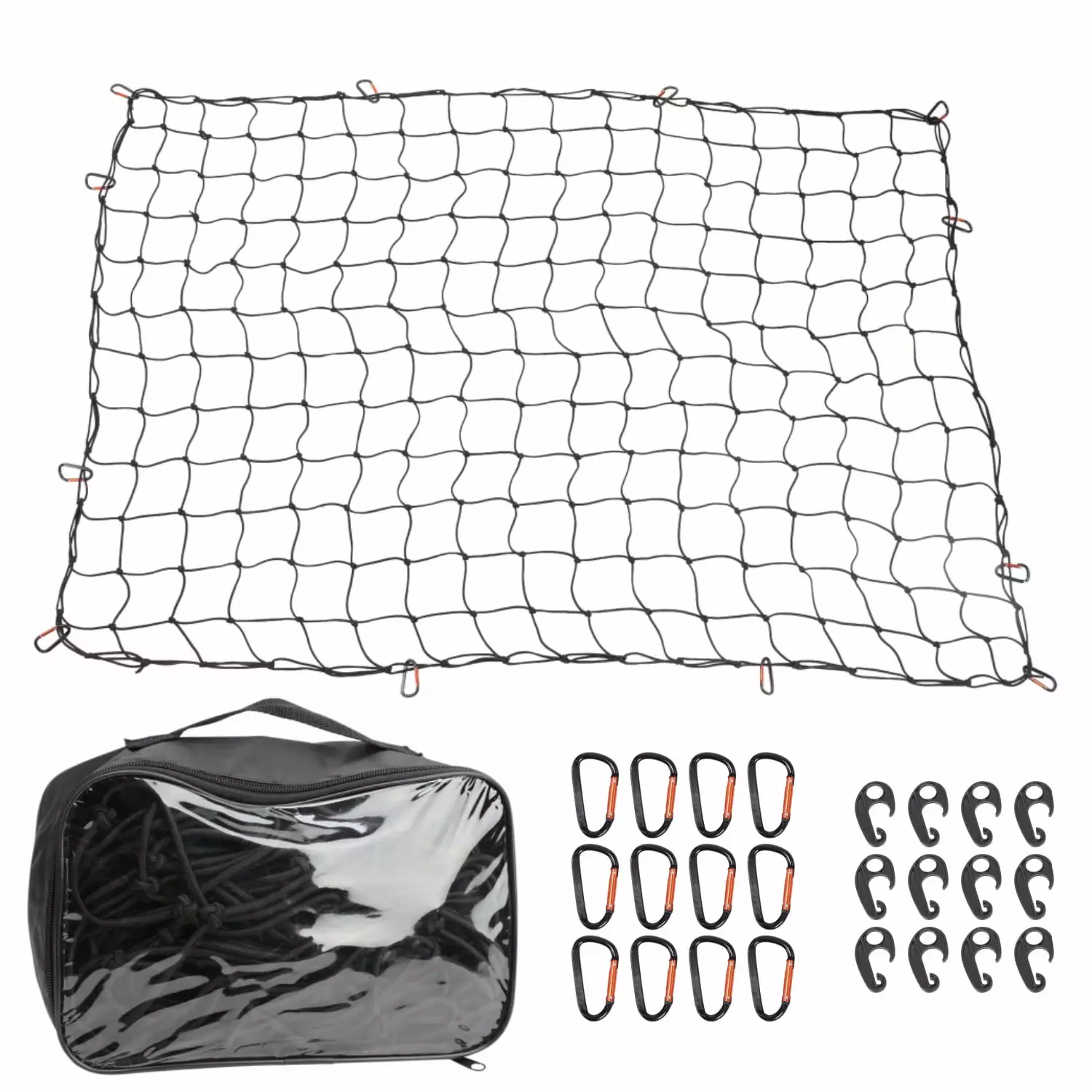 Truck Bed Cargo Net for Cars & SUVs. Small Truck Bed Net with 12 Metal Carabiners & 12 Clips