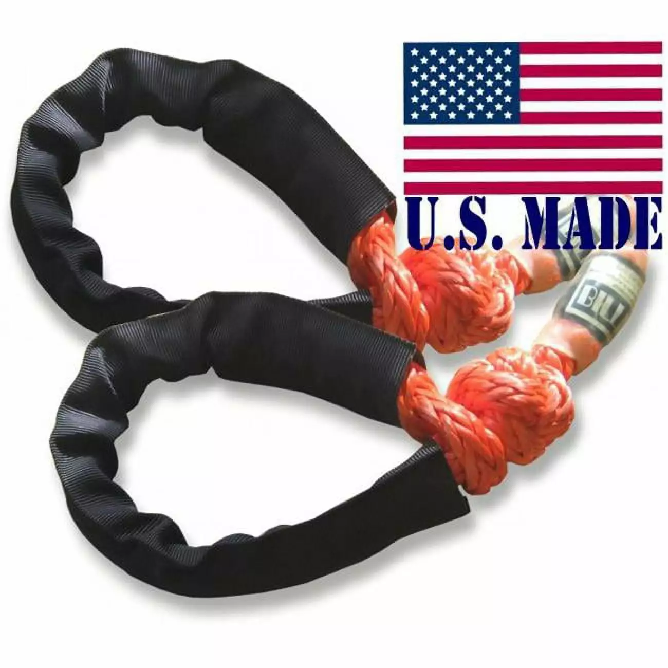 U.S. made Safe-T-Line- XD Soft Shackles in ''SAFETY ORANGE'' (PAIR) (4X4 VEHICLE RECOVERY)