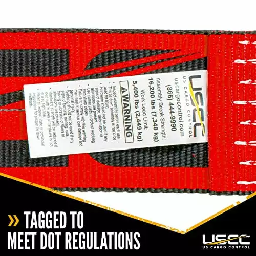 US Cargo Control 4 Inch Flat Hook Ratchet Strap. 4 Inch x 30 Foot. Red Heavy Duty Ratchet Straps with Black Flat Hooks. 5.400 lbs. Working Load Limit. Tie Down Straps for Flatbed Trailer