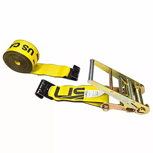 US Cargo Control 4 Inch Flat Hook Ratchet Strap. 4 Inch x 30 Foot. Yellow Heavy Duty Ratchet Straps with Black Flat Hooks. 5.400 lbs. Working Load Limit. Tie Down Straps for Flatbed Trailer