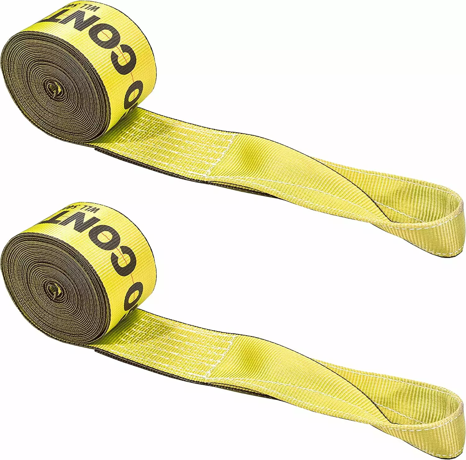 US Cargo Control 4 Inch Winch Strap with Twisted Sewn Loop. 30 Feet Long. Heavy Duty Trailer Winch Strap for Safe Cargo Securement. Sewn Loop End Fitting for Easy Attachment. Yellow. 2-Pack