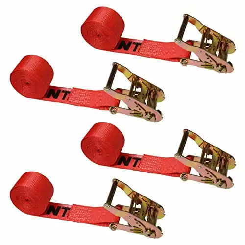 US Cargo Control. Endless Ratchet Straps. 2 Inch Wide X 15 Foot Long. Red Ratchet Straps. Wide Handle Ratchet Tie Down. Endless Cargo Straps. Dependable Utility Strap for Cargo Bundling. 4 Pack