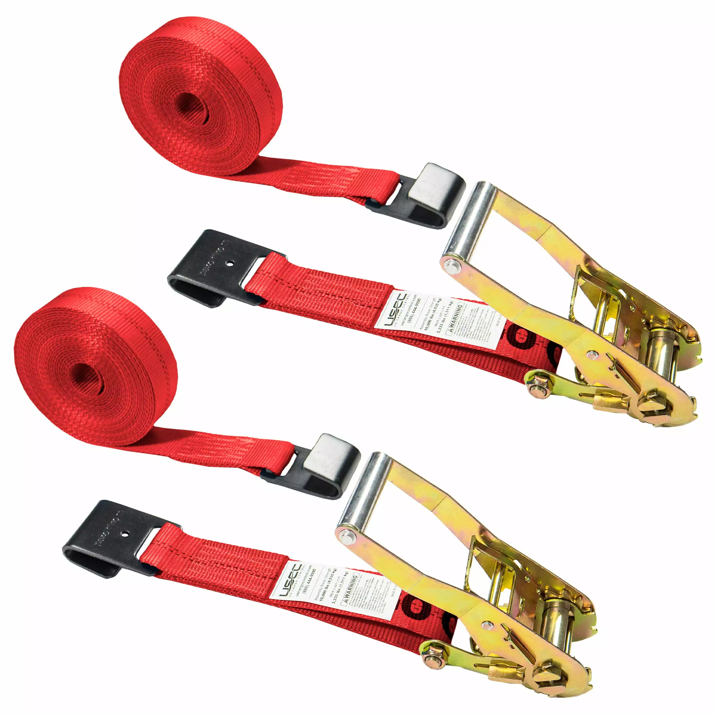 2X27' Yellow Ratchet Strap w/ Flat Snap Hooks - 2 Pack