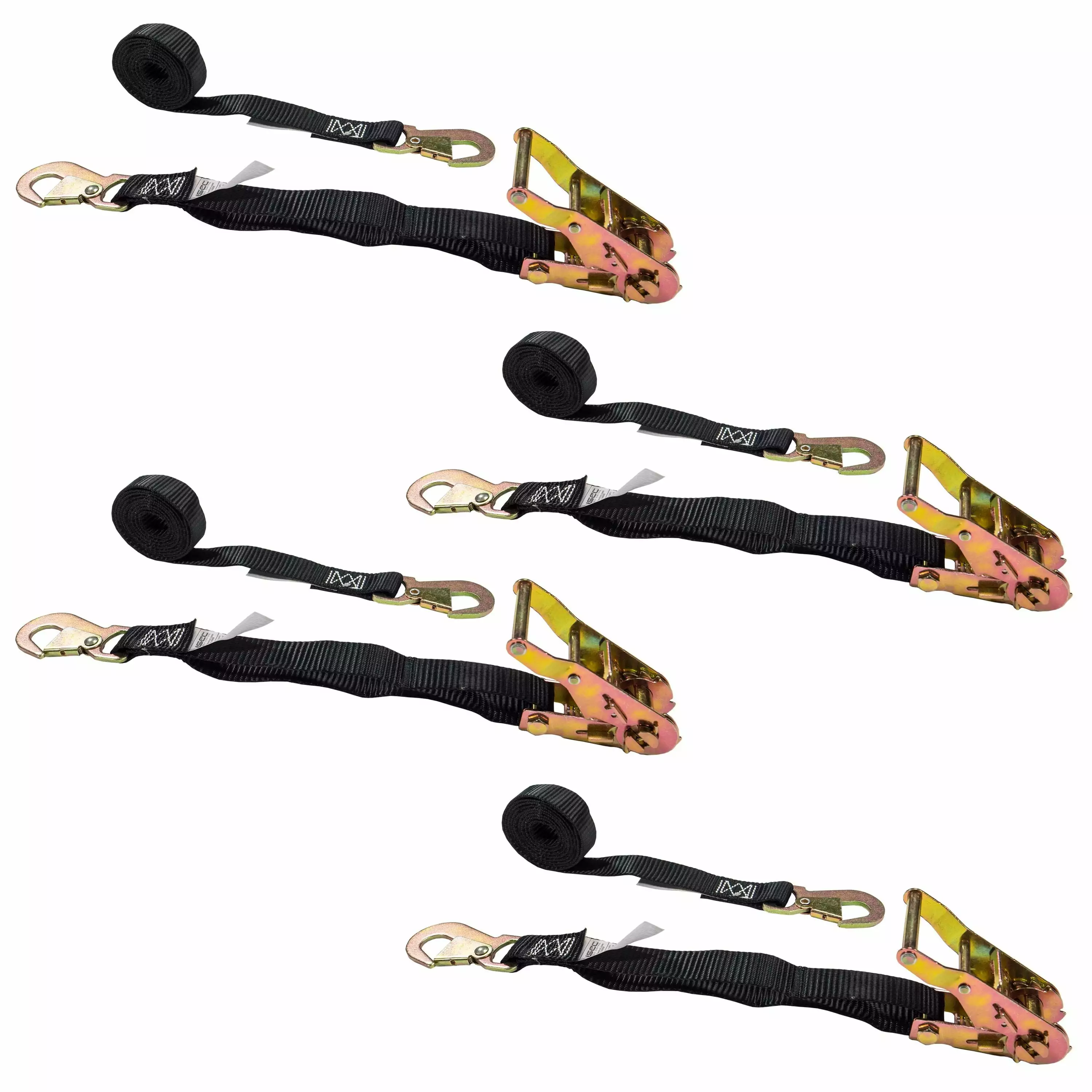 4 Axle Straps Car Hauler Trailer Auto Tie Down 4 Ratchet Straps Tow Kit - Made in USA (Black)