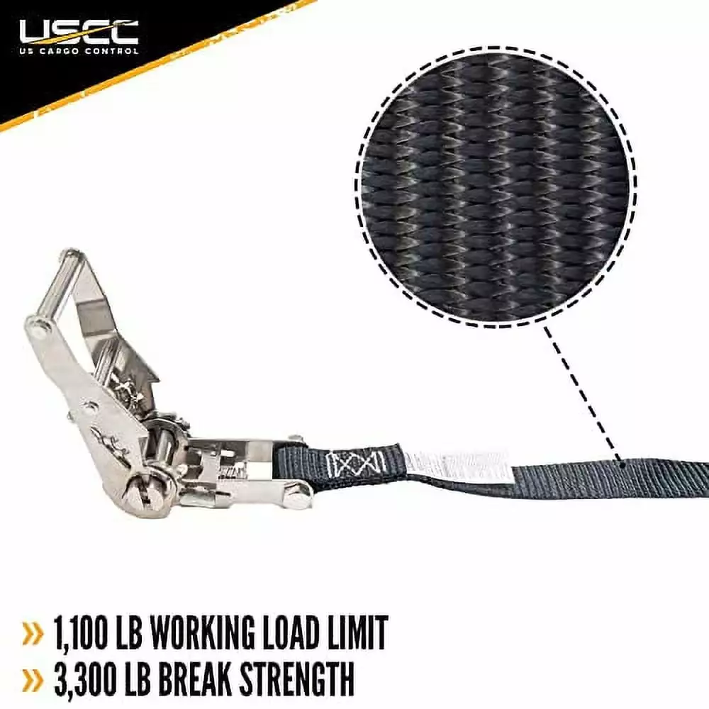 US Cargo Control Stainless Steel Ratchet Straps (2-Pack). 1 Inch X 15 Foot Endless Ratchet Straps. Black Tie Down Straps with Stainless Steel Wide Handle Ratchet. Utility Straps to Secure Cargo'