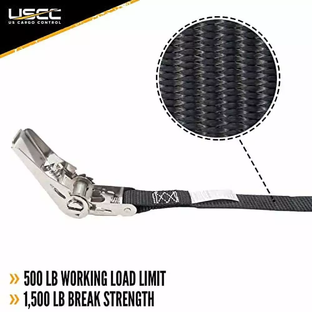 US Cargo Control. Stainless Steel Thumb Ratchet Strap Tie Down. 1 Inch Wide X 15 Foot Long. Black Tie Down Strap. Stainless Steel Ratchet. Dependable Utility Strap for Cargo Securement and More