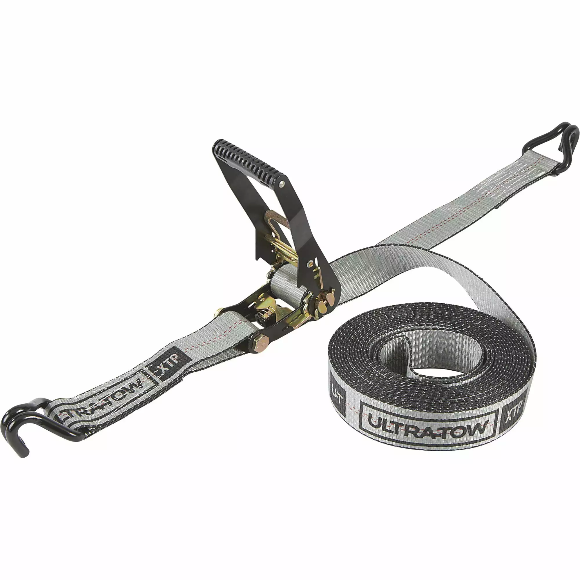 Ultra-Tow XTP 2in. x 27ft. Ratchet Strap with J-Hooks.10.000-Lb. Breaking Strength. 3.300-Lb. Working Load. Gray. Model# A810301