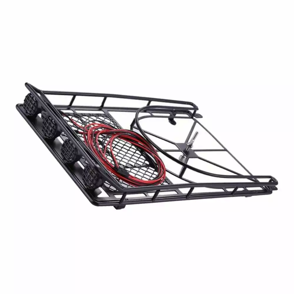 Universal Black Roof Rack with 4 LED Lights Bar. Luggage Holder Carrier Basket SUV Storage