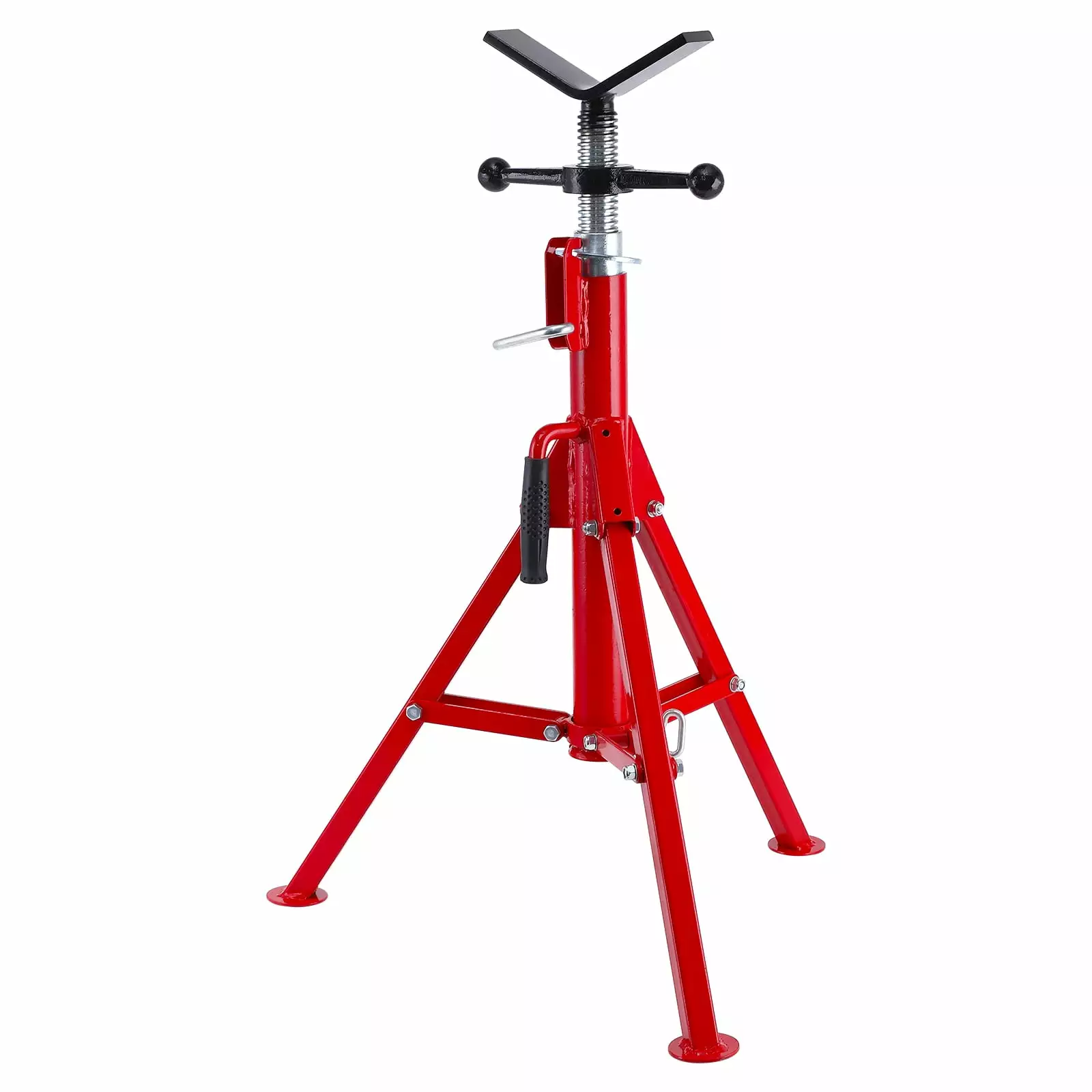 V Head Pipe Stand. Pipe Jack Stands 2500 lb Load Capacity.Adjustable Height 28-52 Inch.1/8-12 Capacity.Carbon Steel Frame.Portable Folding Pipe Stands with Portable Folding Legs