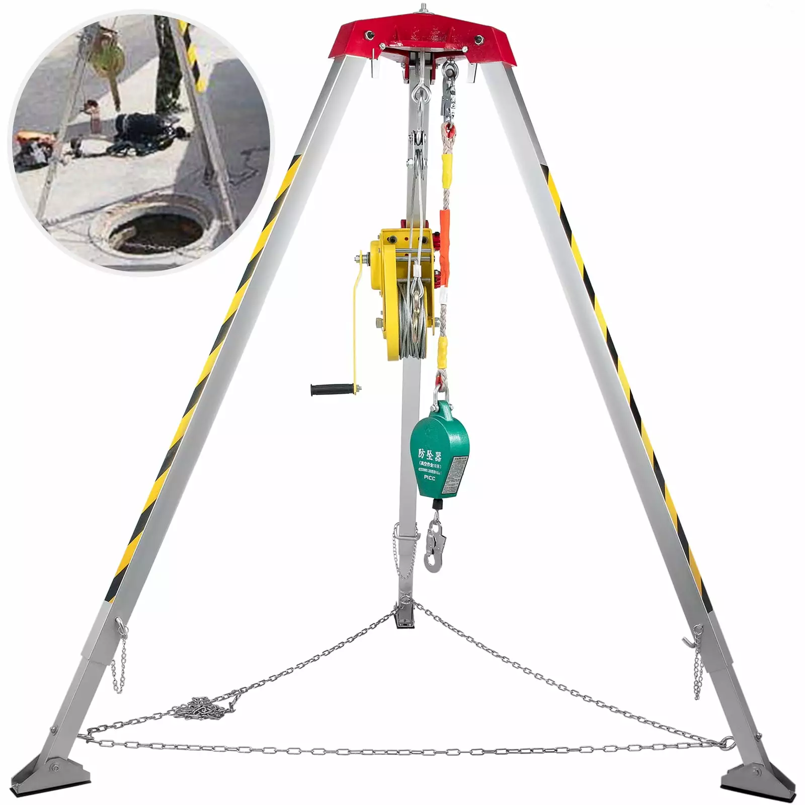 VEVOR Confined Space Tripod 8' Legs. 1800lbs Winch Confined Space Kit. 98' Cable Confined Space Rescue Tripod. with 32.8' Fall Protection. for Traditional Confined Spaces