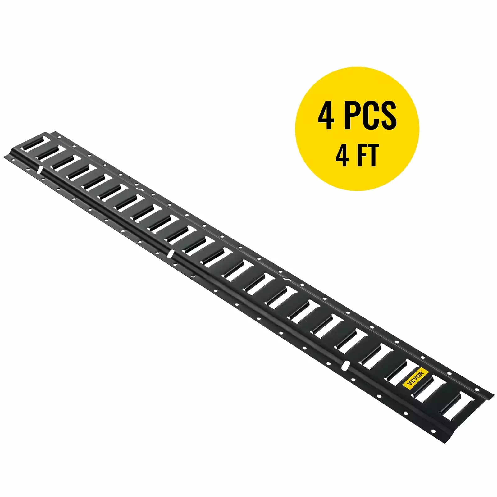 VEVOR E-Track Tie-Down Rail. 4pcs 4-ft Steel Rails w/ Standard 1 x 2.5 Slots. Compatible with O and D Rings & Tie-Offs and Ratchet Straps & Hooked Chains. for Cargo and Heavy Equipment Securing