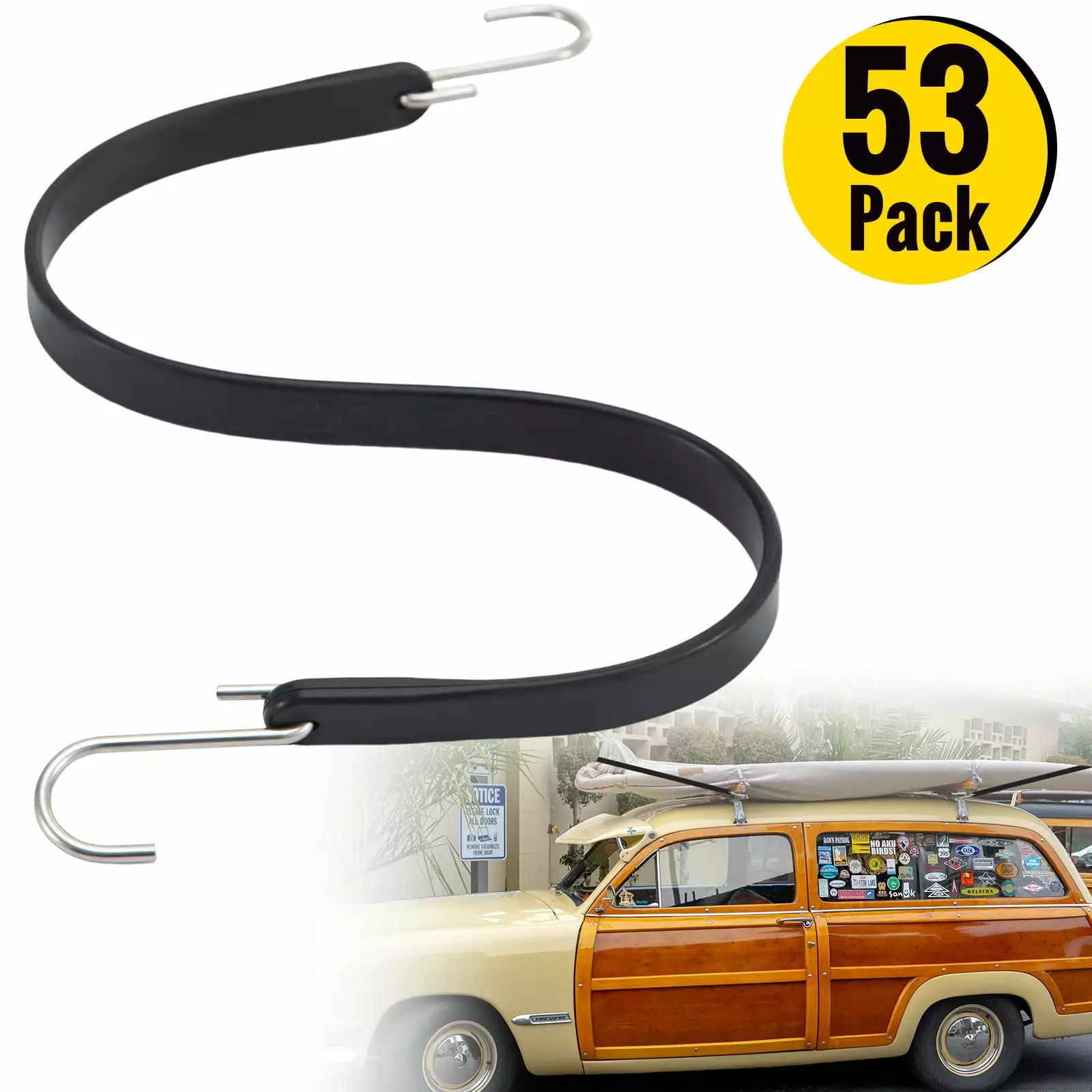 VEVOR Rubber Bungee Cords. 53 Pack 21 Long. Weatherproof Natural Rubber Tie Down Straps with Crimped S Hooks. Heavy Duty Outdoor Tarp Straps for Securing Flatbed Trailers. Canvases. Cargo. and More