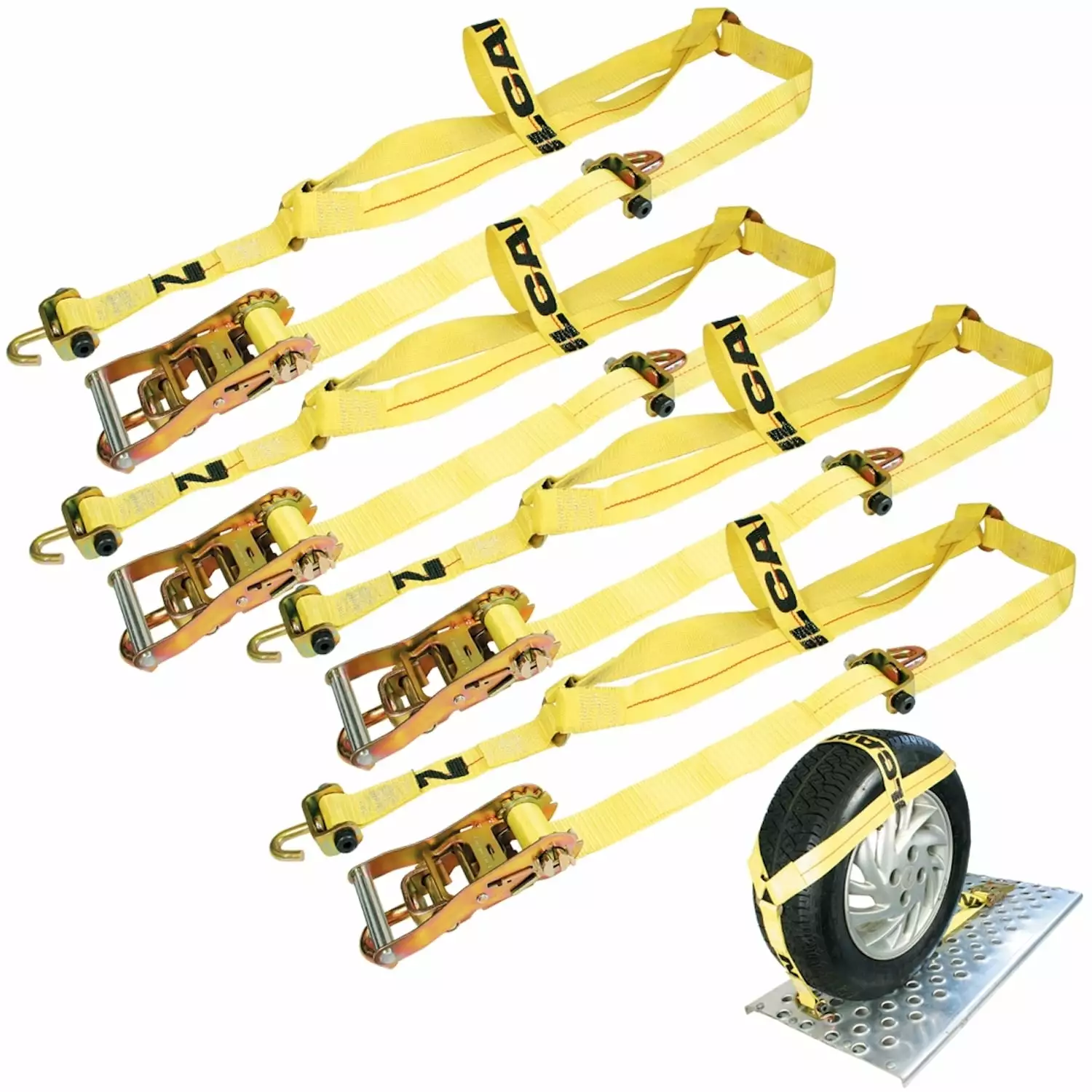 VULCAN Autohauler Car Tie Down System. Rolling Idler. Basket Style. 4 Pack. Yellow. 3300 Lbs SWL