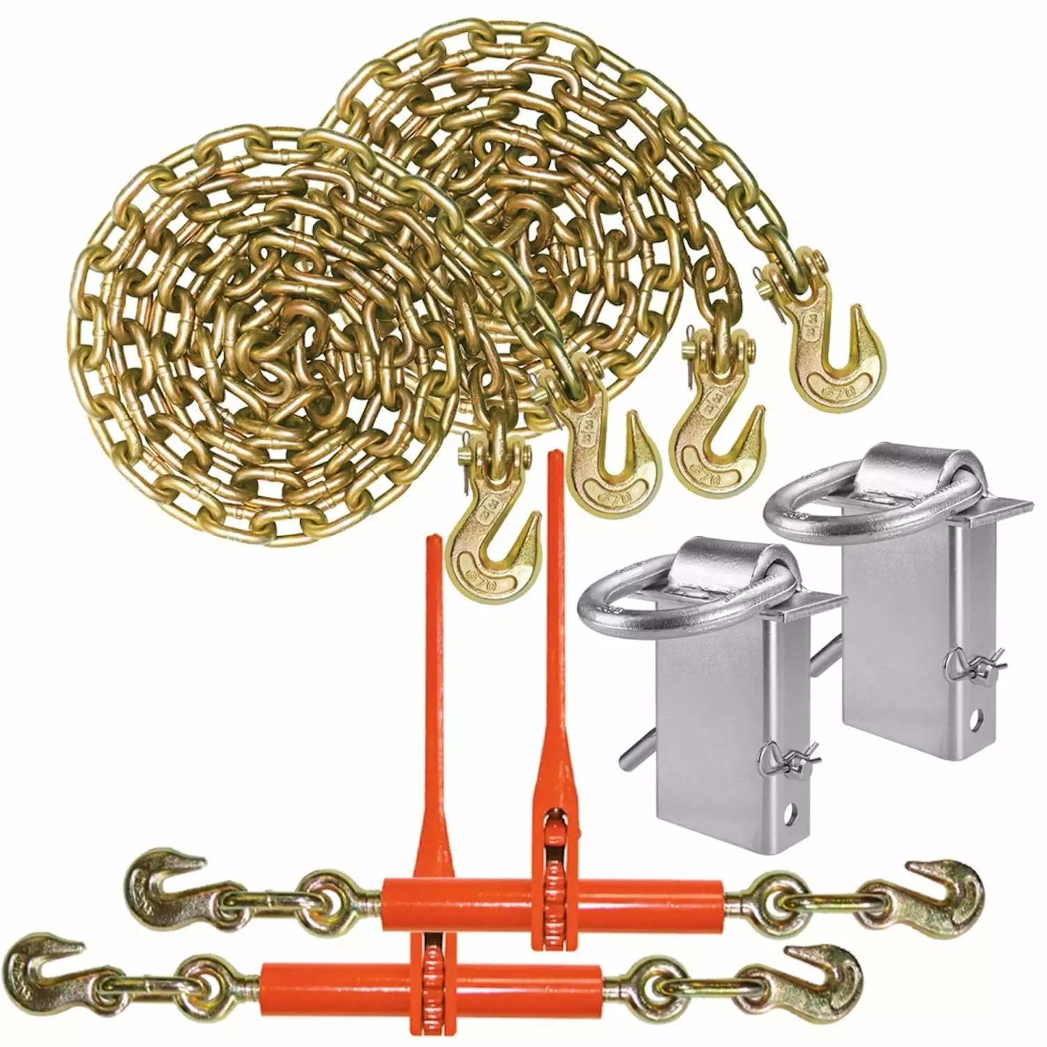 VULCAN Binder Chain. Load Binder. and D Ring Kit - Grade 70 - 3/8 Inch x 10 Foot