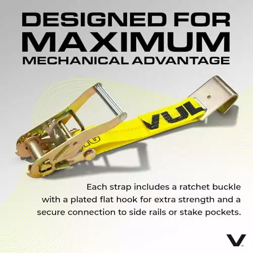 VULCAN Car Tie Down with Flat Hooks - Lasso Style - 2 Inch x 96 Inch - 4 Pack - Classic Yellow - 3.300 Pound Safe Working Load