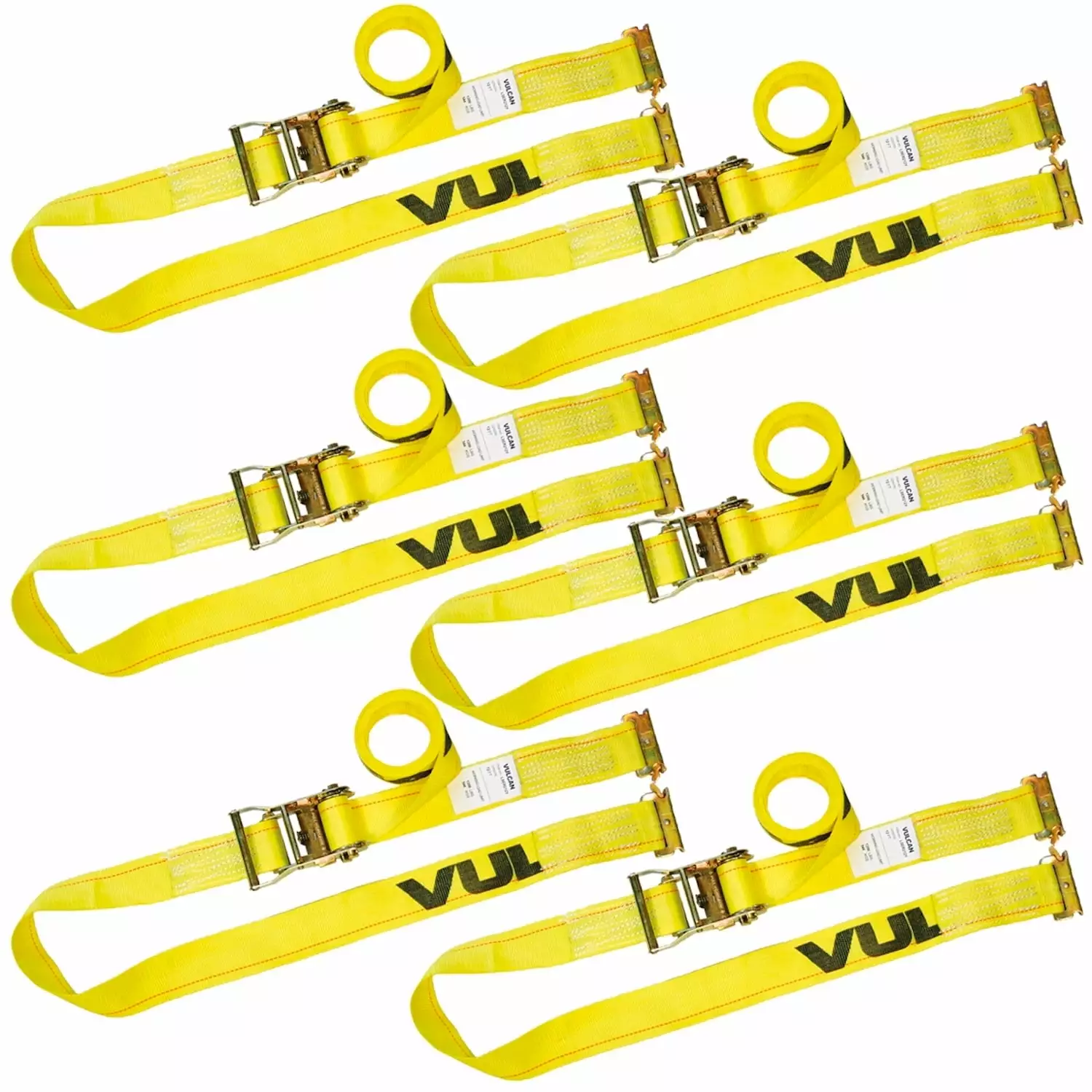 VULCAN Logistic Strap For E Track - Ratchet Style - 12 foot - 6 Pack - Classic Yellow - 1333 Lbs SWL