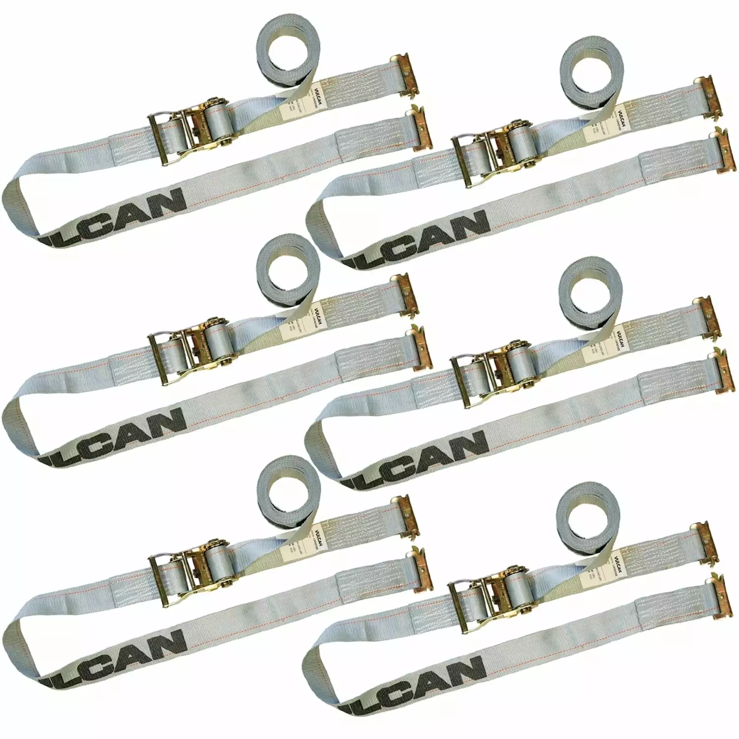 VULCAN Logistic Strap For E Track - Ratchet Style - 16 foot - 6 Pack - Gray - 1333 Lbs SWL