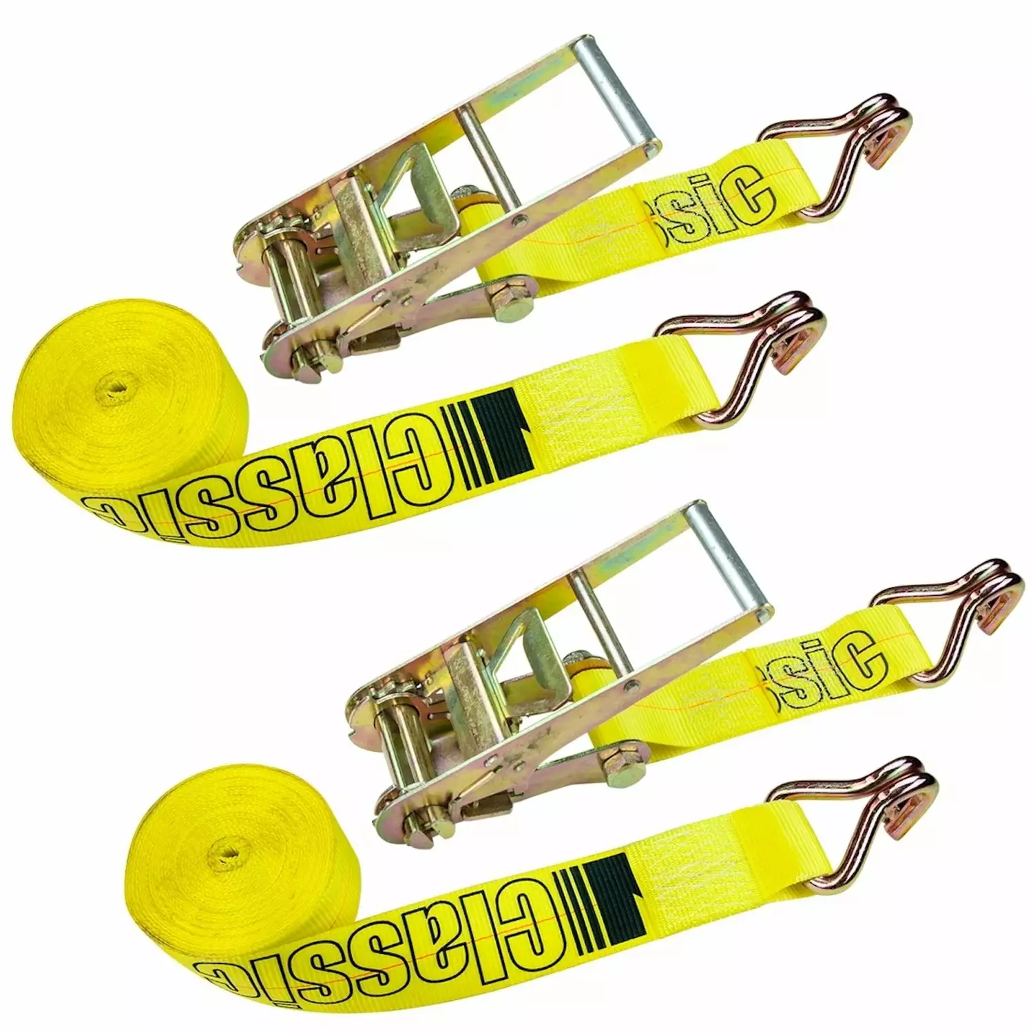 VULCAN Ratchet Strap - Wire Hooks - 3 inch x 30 foot - 2 Pack - Classic Yellow - 5000 Lbs SWL