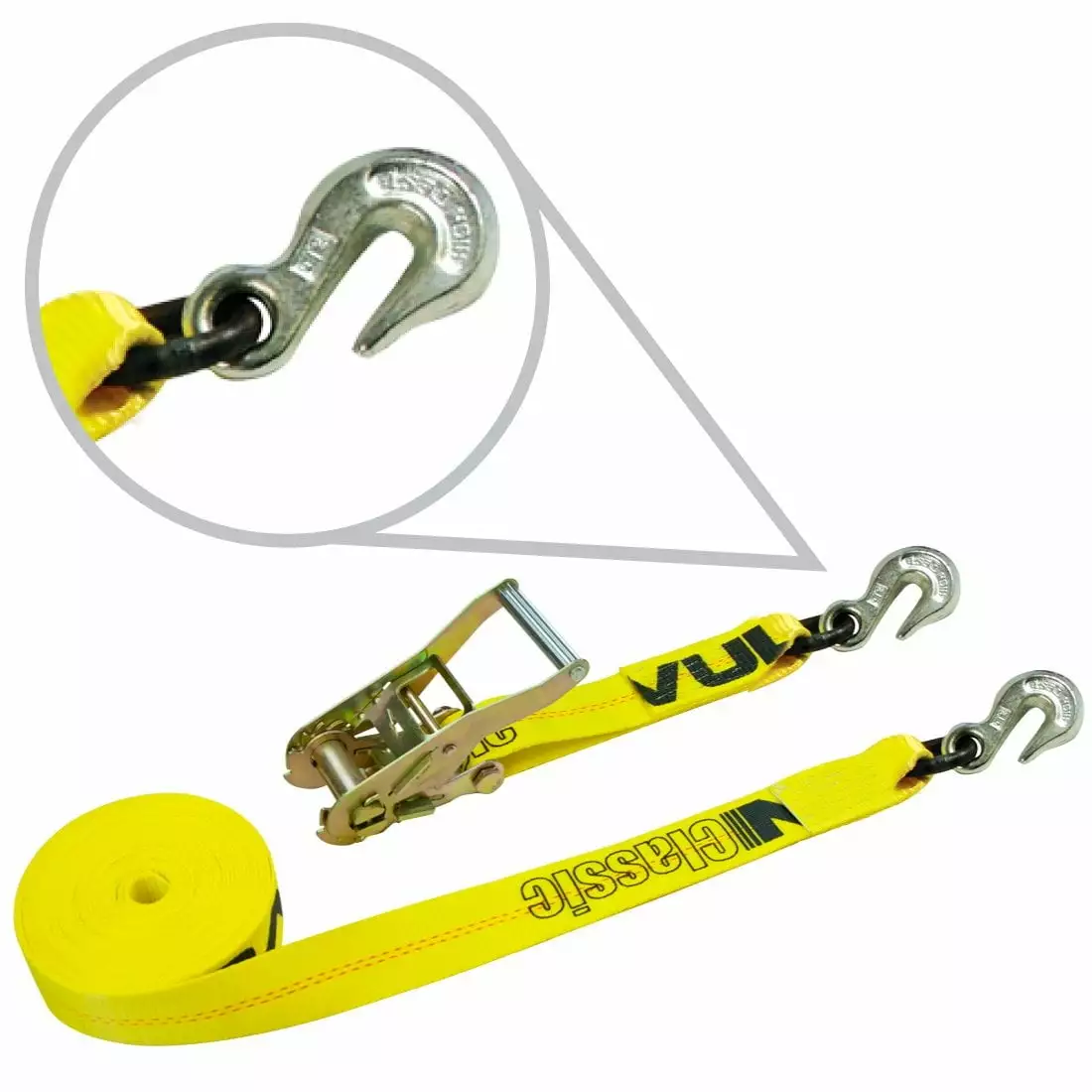 VULCAN Ratchet Strap with Chain Grab Hooks - 2 Inch x 27 Foot - 3.300 Pound Safe Working Load