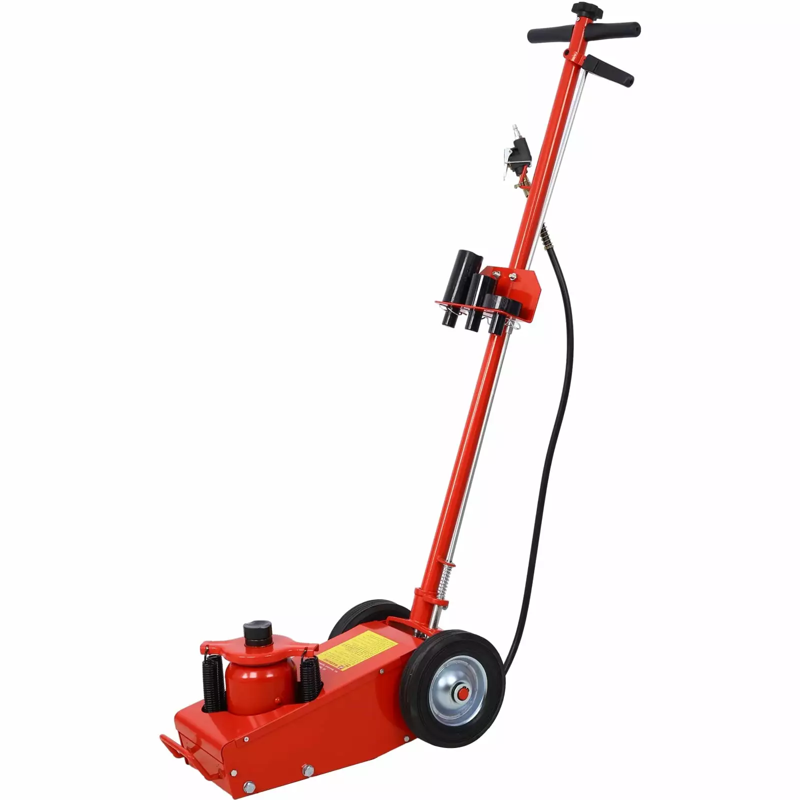 Versatile Red 22-Ton Hydraulic Floor Jack Air-Operated Axle Bottle Jack 4 Extension Saddle Set Built-in Wheels-Commercial Grade