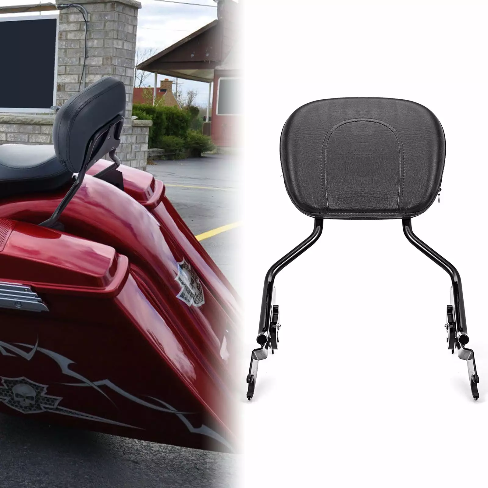 WEISEN - Quick Detach Passenger Backrest Pad Sissy Bar Fit Harley Touring FLTR FLHT 2009-UP