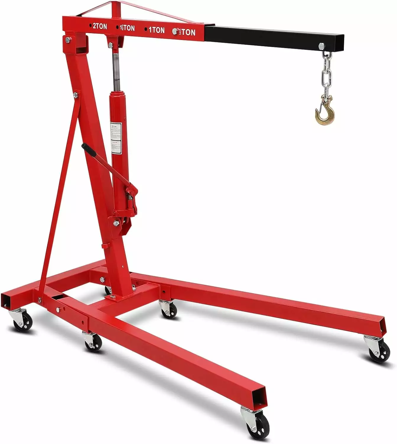 Whizmax Engine Hoist. 2 Ton-4400lbs Heavy Duty Folding Hydraulic Car Engine Crane Lifter. Cherry Picker with 6 Iron Caster Wheels. Shop Crane Hoist Lift for Ports. Warehouses. Garage. Factory. Red