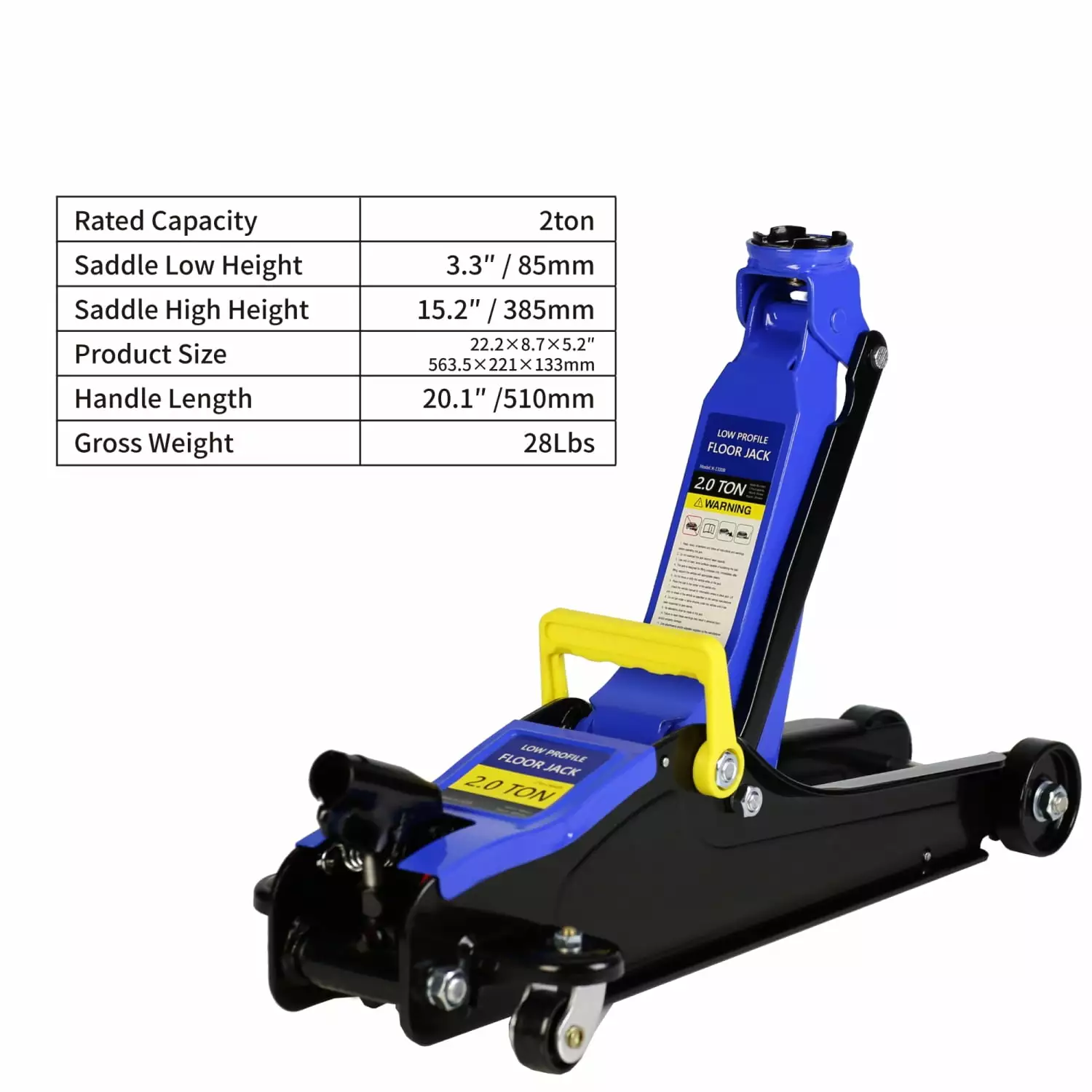 XNGGNG Heavy Duty Premium 2 Ton Low Profile Steel Racing Floor Jack with Powerful Single Piston QuickLift Pump - Adjustable Lifting Range from 3.3 to 15.2