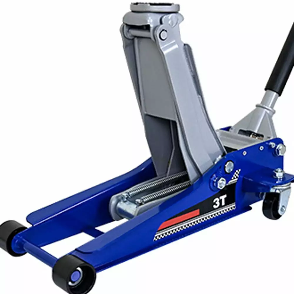 Yone jx je Low-Position Steel Vehicle Floor-mounted Hydraulic Jack with Dual-piston Quick-lift Pump. 3-Ton(6600 lb.) Capacity. Lifting Range 3.1-18.7. Blue