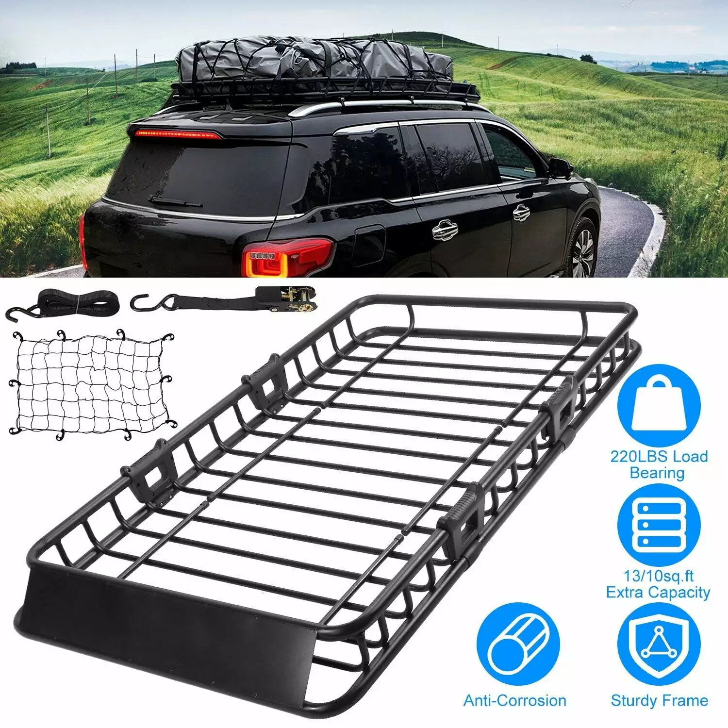 ZGBY Car Roof Rack Basket Top Luggage Carrier Holder With Cargo Net For Car Truck Suv