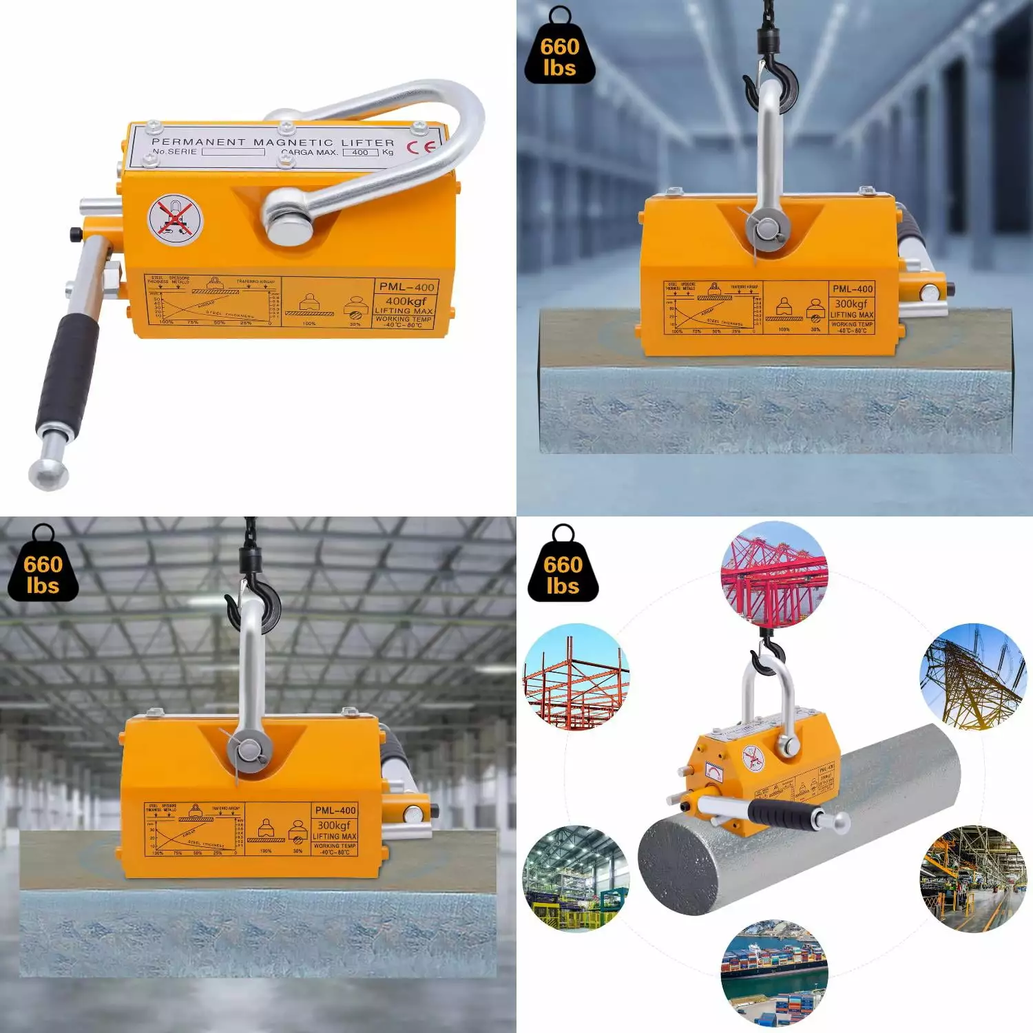 ZNGXYU Heavy Duty 300kg/660lbs Steel Lifter Crane Hoist with Release Tool - Powerful Magnetic Lifting Magnet