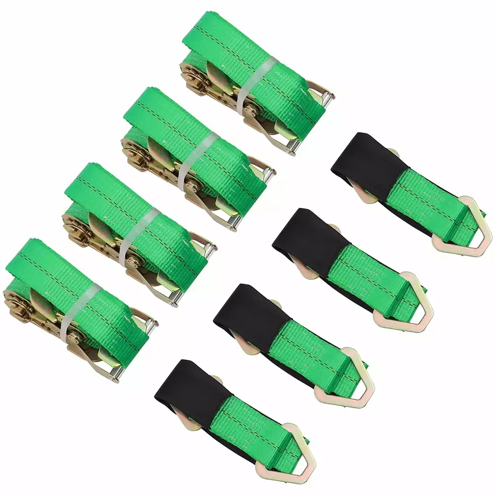 AUTOMUTO 4 Axle Straps Car Hauler Trailer Auto Tie Down 4 Ratchet Straps Tow Kit Green