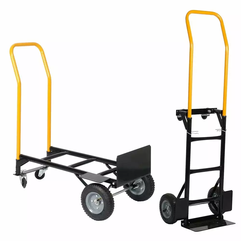 GZXS Convertible Hand Truck Dual Purpose 2 Wheel Dolly Cart and 4 Wheel Push Cart with Swivel Wheels 330 Lbs Capacity Heavy Duty Platform Cart for Moving/Warehouse/Garden/Grocery. Black