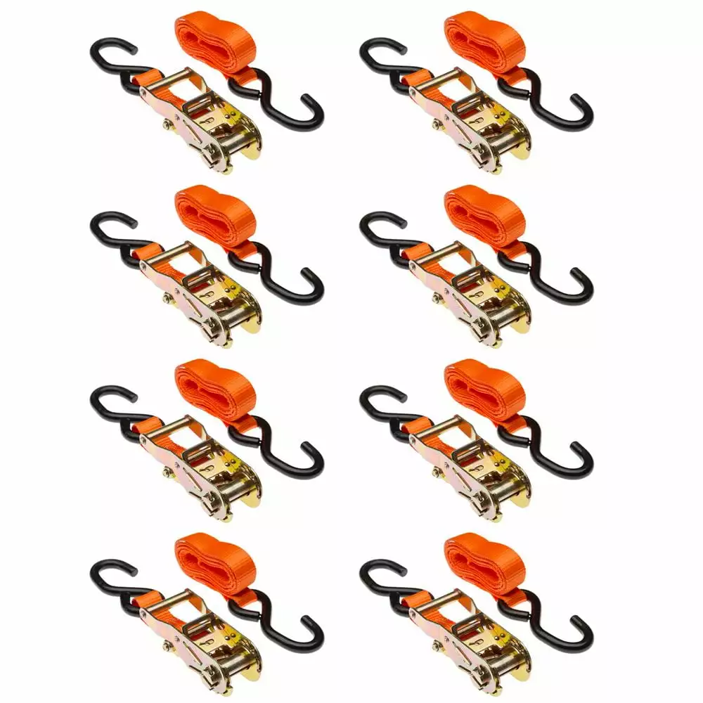 8-Pack of 1 x 6' Ratchet Straps with S-Hooks