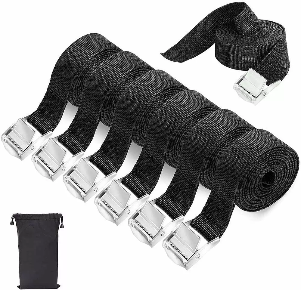 2 Pack 1-1/2 x 8' Mountable Rack-Ratchet Straps with Double J-Hook - 1.500 lbs Breaking Strength - Ladder Rack Ratchet Tie Down Straps