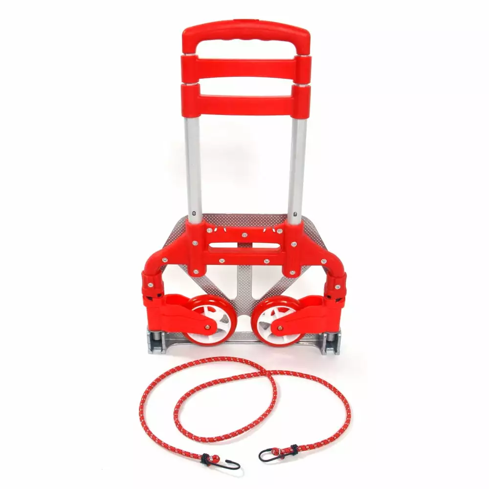 Lomubue Portable Aluminium Cart Folding Dolly Push Truck Hand Collapsible Trolley Luggage Red