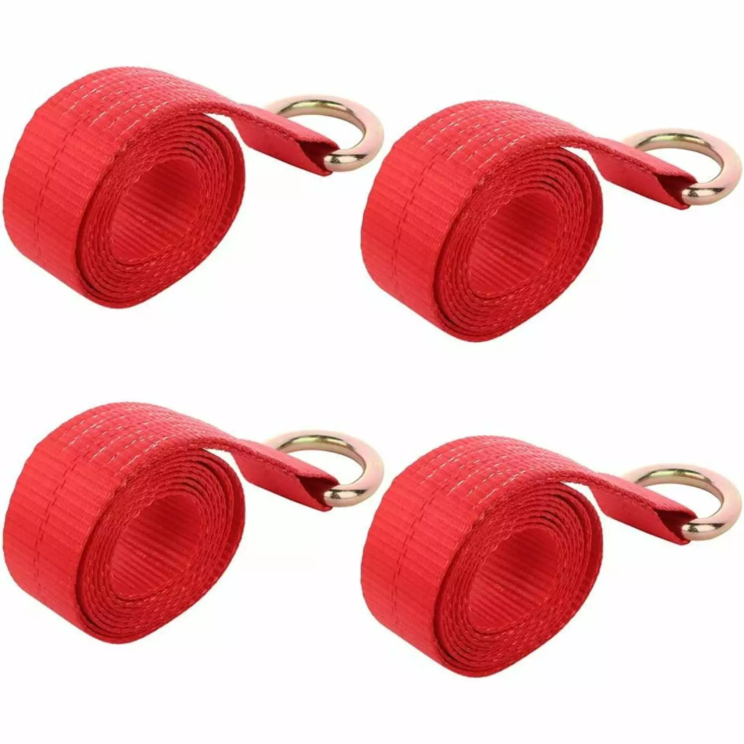 Bilot 2 inch X 8 Ft Lasso Strap with D Ring Red Auto Tie Down Webbing. Pack of 4