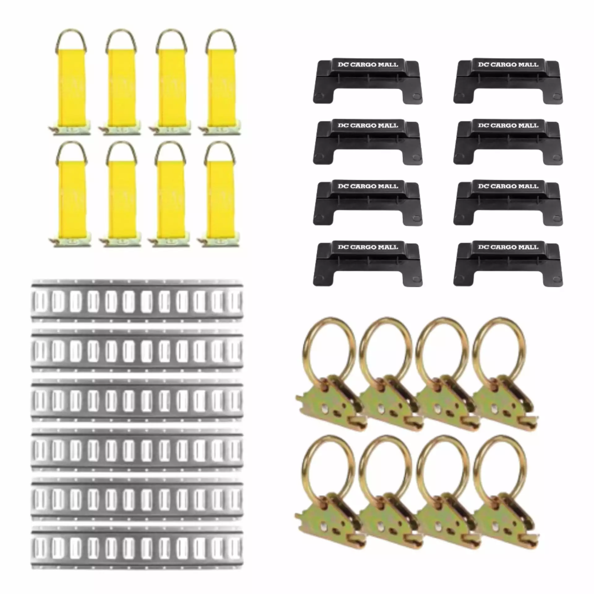 E-Track Tie-Down KIT! 6 Galvanized 5' Horizontal E Track Rails. 8 End Caps. 8 Rope Tie-Offs. 8 O Rings | Trailer Accessories. Cargo Securement